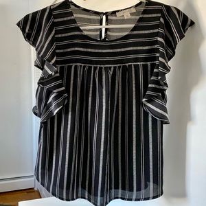 MINE Ruffled shoulder black & white stripe blouse
